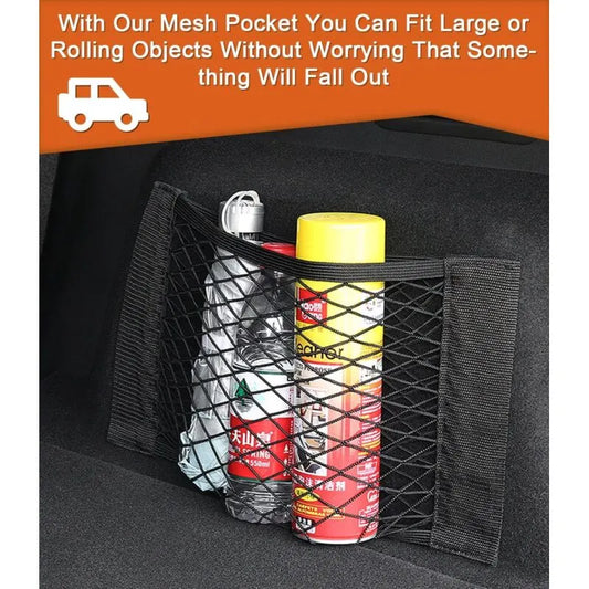 Car Trunk Storage Net, [4 pcs 40X25Cm] Pocket Organizers, Car Storage Net Bag With Elastic Magic Sticker For Car Luggage - Image 3