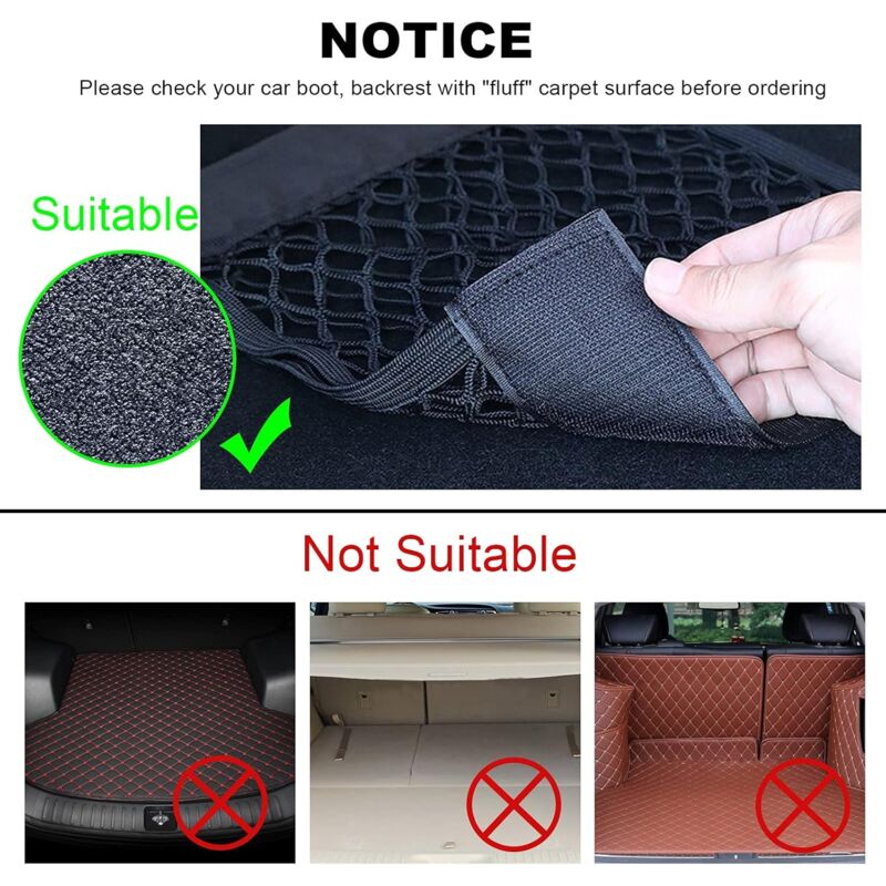 Car Trunk Storage Net, [4 pcs 40X25Cm] Pocket Organizers, Car Storage Net Bag With Elastic Magic Sticker For Car Luggage - Image 4
