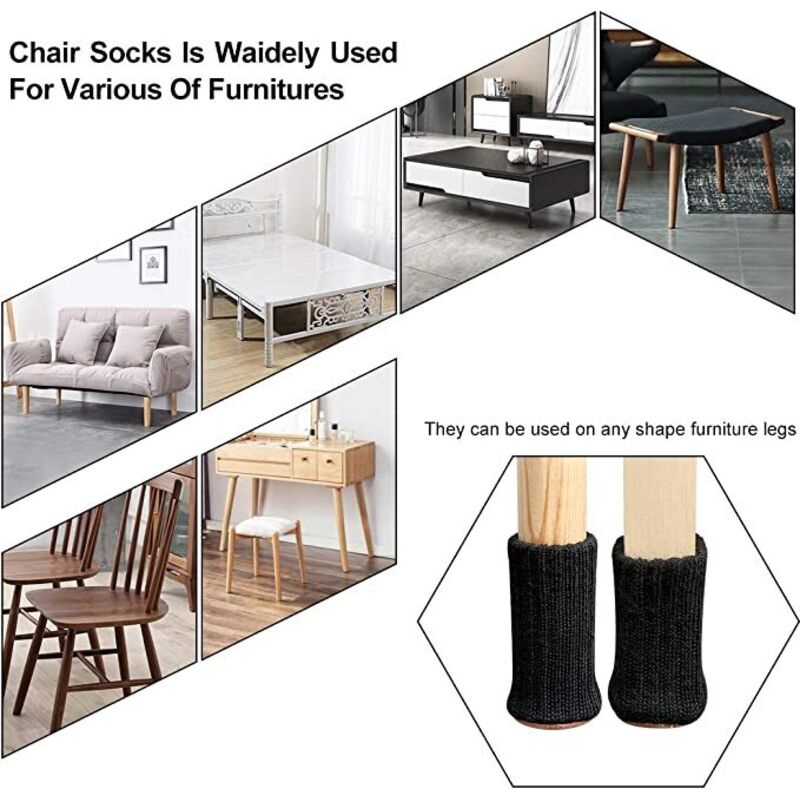 24 pcs Chair Leg Socks, Furniture Leg Caps, Non-Slip Chair Leg Pads For Fits 1"-2" Diameter Chair Legs, Black - Image 2