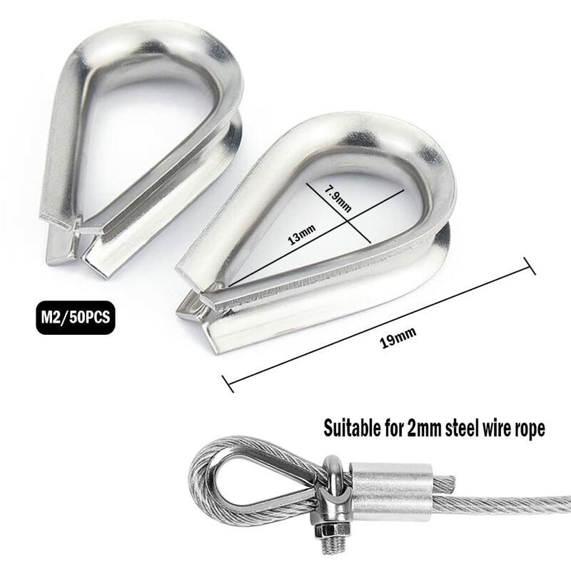 50 pcs M2 304 Stainless Steel Wire ROpe Thimbles Heart Thimble For Steel Cable For 2Mm Wire ROpe - Image 3