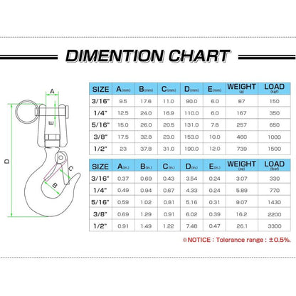 Heavy Duty Lifting Hook Load Towing Lifting Chain Safety Hook Winch Trailer Steel Clevis Safety Latch Lifting Stainless - Image 3