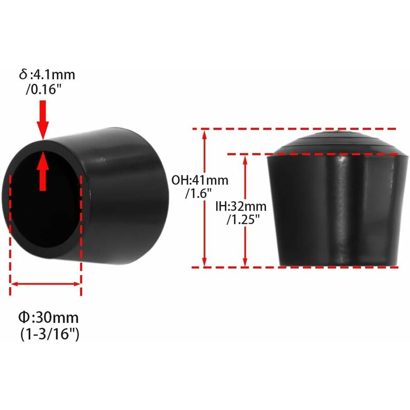 4 pcs ROund Non-Slip Synthetic Rubber Chair Leg Caps 30Mm, 3.0Cm Diameter, Black - Image 3