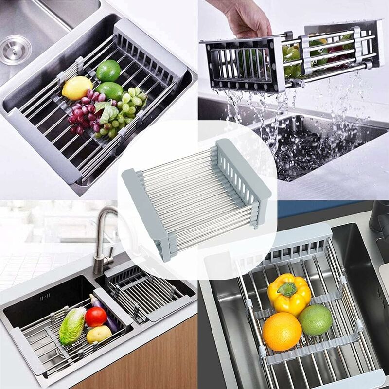 Extendable Sink Drainer, Adjustable Dish Drainer, Stainless Steel Adjustable Dish Drainer, Telescopic Drain Basket Dish - Image 2
