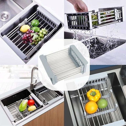 Extendable Sink Drainer, Adjustable Dish Drainer, Stainless Steel Adjustable Dish Drainer, Telescopic Drain Basket Dish - Image 2