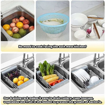 Extendable Sink Drainer, Adjustable Dish Drainer, Stainless Steel Adjustable Dish Drainer, Telescopic Drain Basket Dish - Image 3