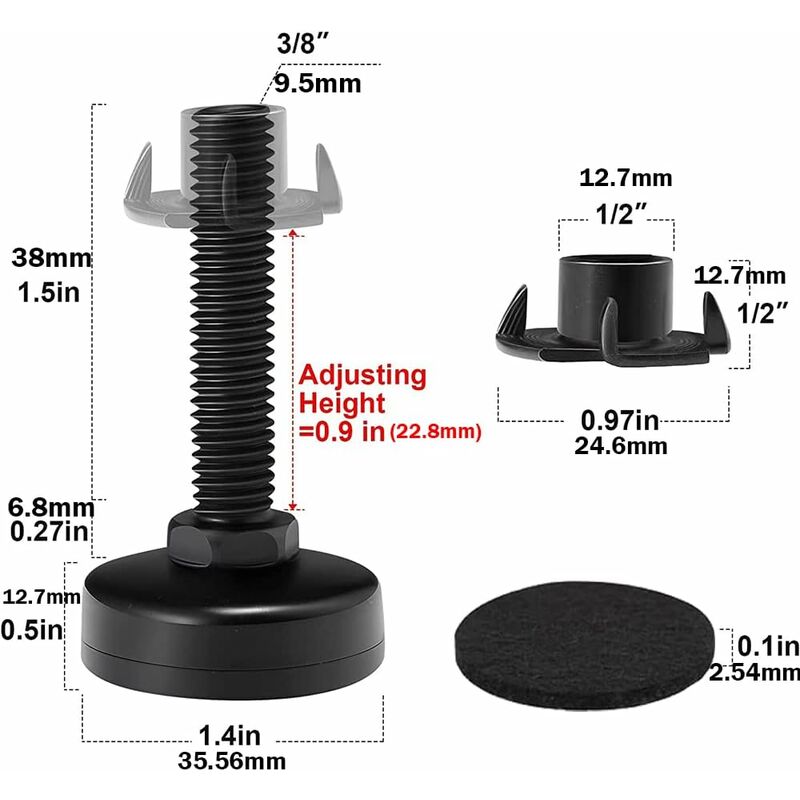 8 pcs Adjustable Furniture Straightener Feet, Adjusting Screws, Adjusting Feet With Push-In Nut For Wooden Furniture - Image 4