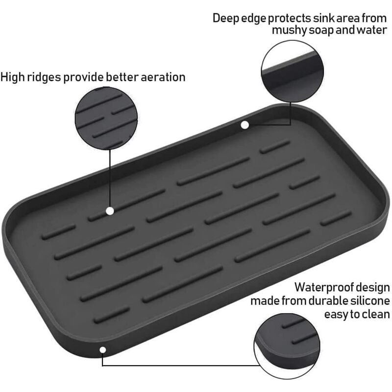 Silicone Draining Mat - Sink Organizer For Sponges, Brushes, Soap, Wine Glass Dry Mat, Non-Slip Sponge/Sink Holder - Image 2