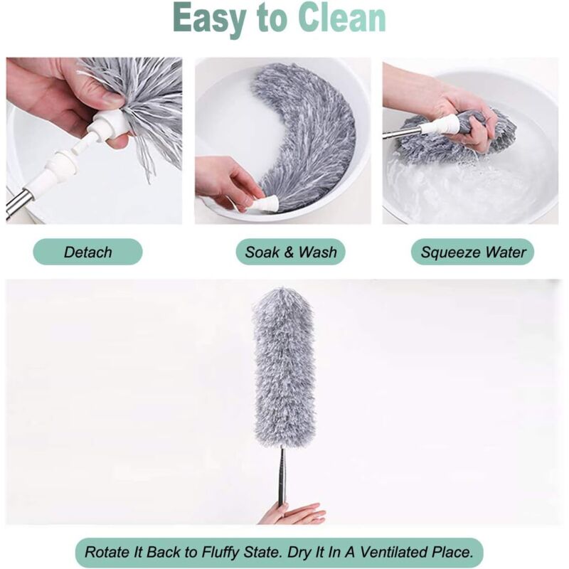 Duster, Telescopic Duster, Microfiber Duster With Stainless Steel Handle, Washable Duster Perfect For Removing Dust In - Image 3
