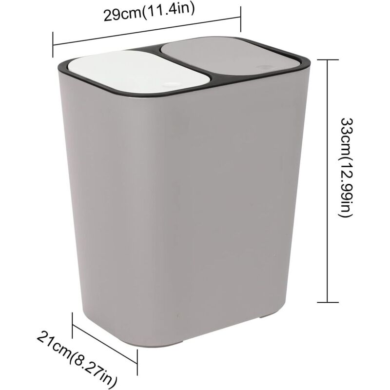 Double Recycling Trash Bin Storage Box Container Rectangle Plastic Push Button Dual Compartment For Kitchen Office Home - Image 3
