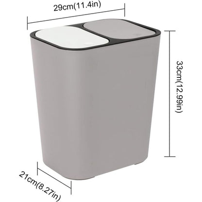 Double Recycling Trash Bin Storage Box Container Rectangle Plastic Push Button Dual Compartment For Kitchen Office Home - Image 3