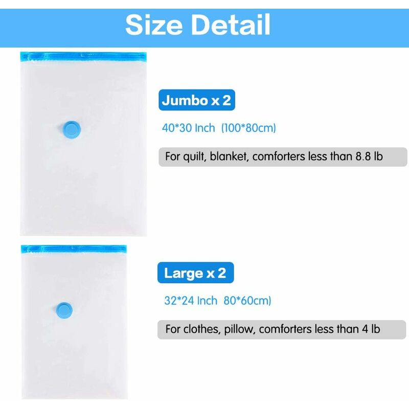 4 Pack Vacuum Storage Bags (2 Jumbo 100X80Cm, 2 Large 80X60Cm), Waterproof Bag For Duvets, Pillows, Clothes With Travel - Image 2