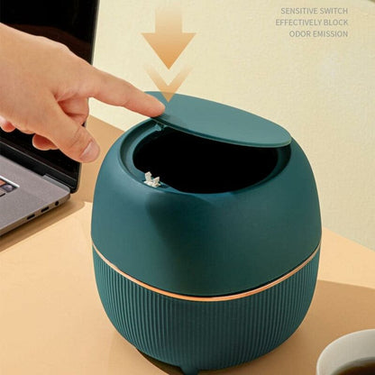 Mini Desktop Trash Can, Creative Plastic Desktop Trash Can With Button Lid For Home Office, Study, Bedroom, Kitchen - Image 3