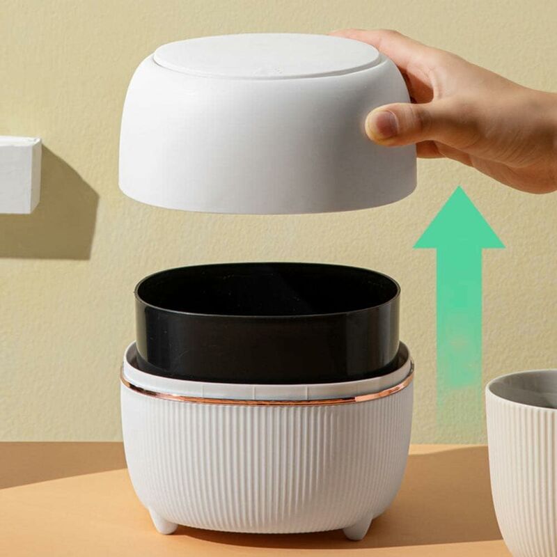 Mini Desktop Trash Can, Creative Plastic Desktop Trash Can With Button Lid For Home Office, Study, Bedroom, Kitchen - Image 4