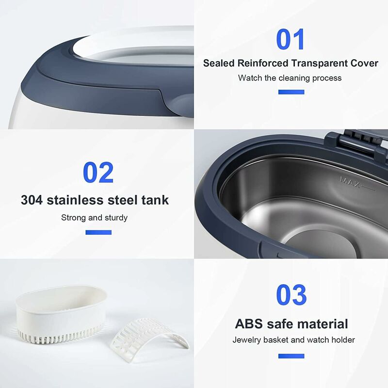 Ultrasonic Cleaner 600Ml Household Cleaning Device With Cleaning Basket And Automatic Holder For Cleaning - Image 3
