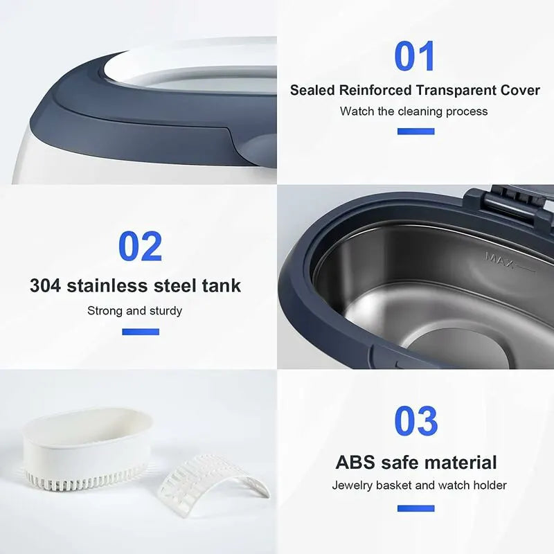 Ultrasonic Cleaner 600Ml Household Cleaning Device With Cleaning Basket And Automatic Holder For Cleaning - Image 3