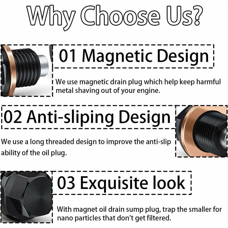 Oil Pan Screw, Universal Metal Anodized Magnetic Engine Oil Pan Nut Drain Plug Anti-Theft With Ring, Universal Oil Pan - Image 4