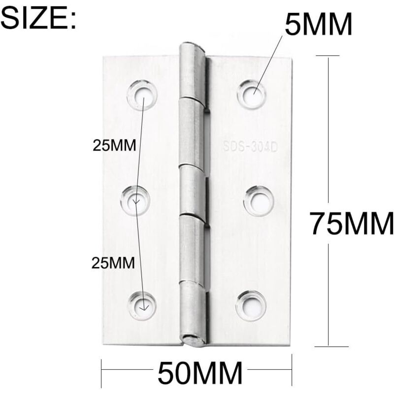 10 pcs Stainless Steel Home Furniture Hardware Door Hinge Long 75Mm X 50Mm - Image 4