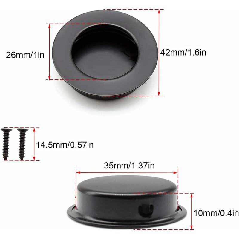 4 pcs ROund Recessed Handles, 40Mm Stainless Steel Sliding Door Handle, Black Furniture Handles Can Be Used For - Image 3