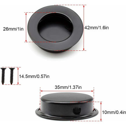 4 pcs ROund Recessed Handles, 40Mm Stainless Steel Sliding Door Handle, Black Furniture Handles Can Be Used For - Image 3