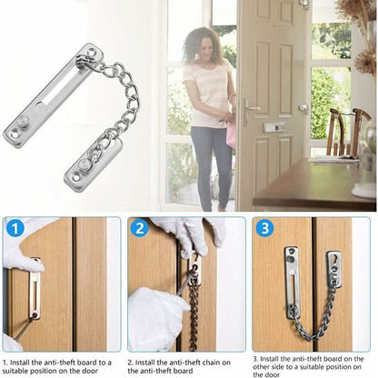 Security Door Chain Anti-Theft Door Lock Stainless Steel Door Chain Lock Sliding Door Restrictor With 4 Screws For - Image 2