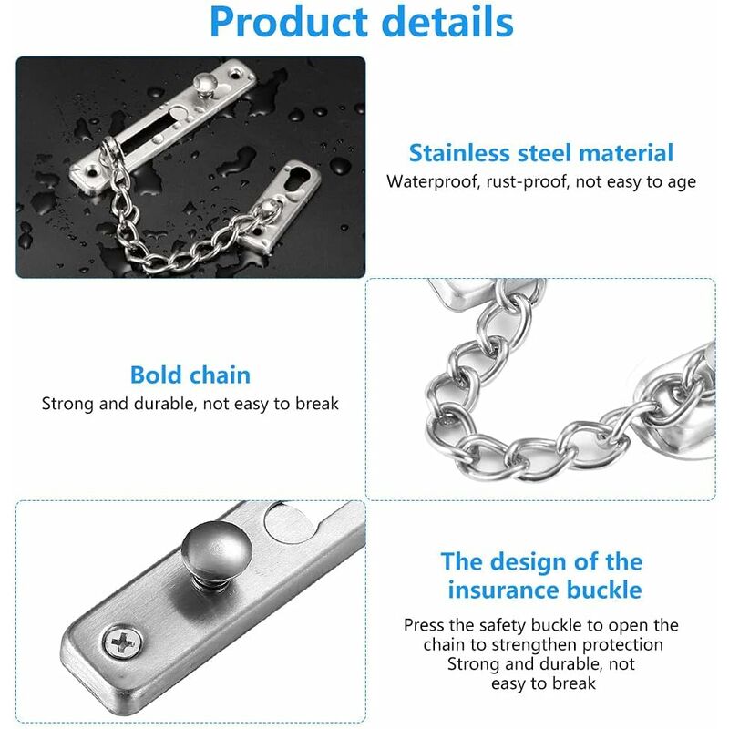 Security Door Chain Anti-Theft Door Lock Stainless Steel Door Chain Lock Sliding Door Restrictor With 4 Screws For - Image 3