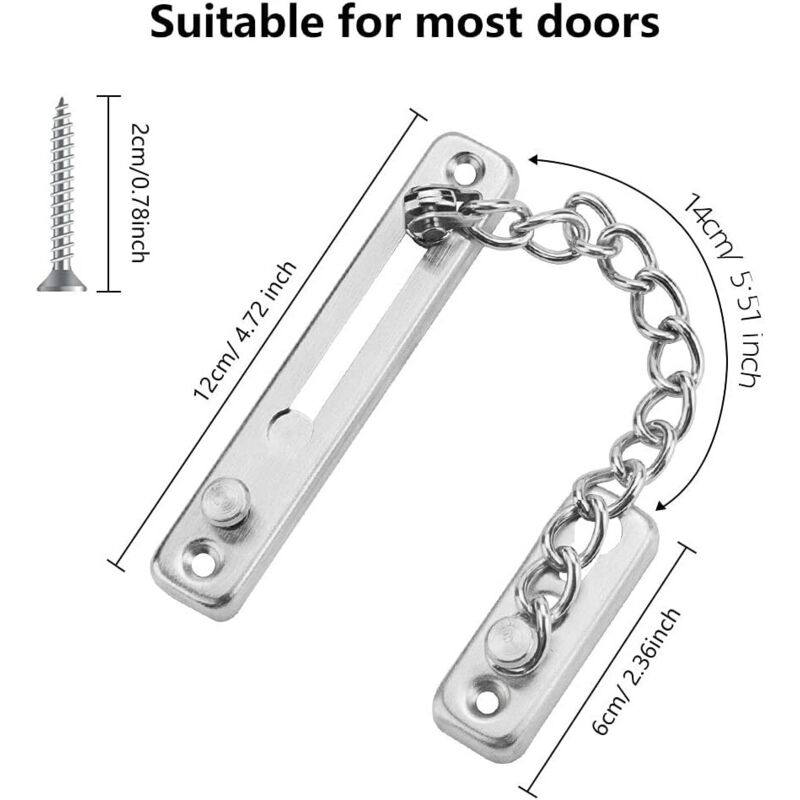 Security Door Chain Anti-Theft Door Lock Stainless Steel Door Chain Lock Sliding Door Restrictor With 4 Screws For - Image 4