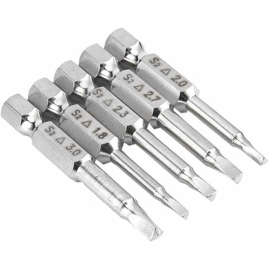 5 pcs Magnetic Triangle Head Screwdriver Bits Set S2 Steel 1.8Mm, 2Mm, 2.3Mm, 2.7Mm, 3Mm, 6.35Mm Hex Shank, 50Mm Length