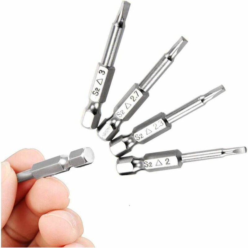5 pcs Magnetic Triangle Head Screwdriver Bits Set S2 Steel 1.8Mm, 2Mm, 2.3Mm, 2.7Mm, 3Mm, 6.35Mm Hex Shank, 50Mm Length - Image 2