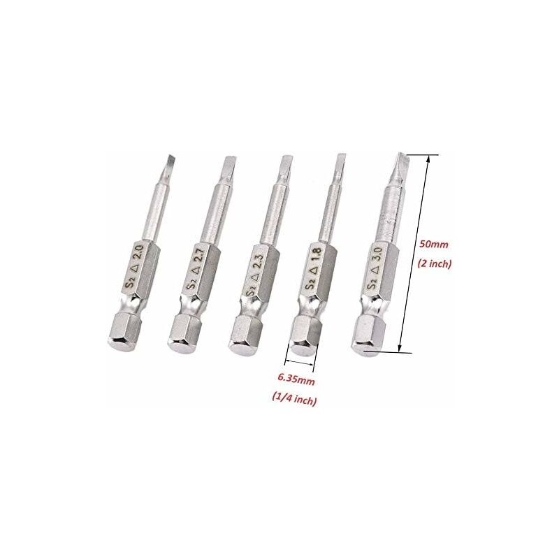 5 pcs Magnetic Triangle Head Screwdriver Bits Set S2 Steel 1.8Mm, 2Mm, 2.3Mm, 2.7Mm, 3Mm, 6.35Mm Hex Shank, 50Mm Length - Image 4
