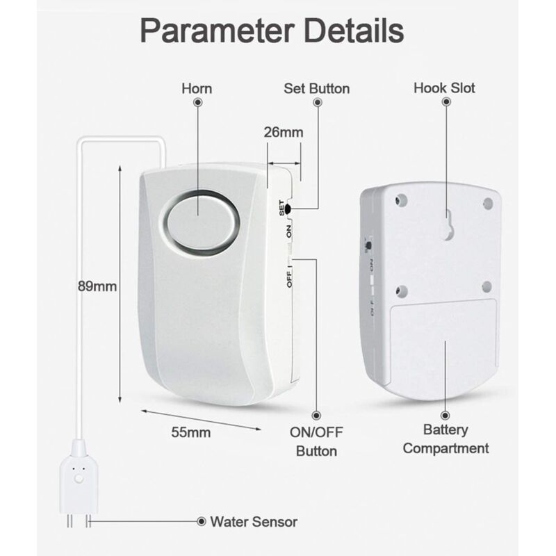 Water Leak Alarm 130Db, 95Cm Long Cable With Sensor, Home Security Water Leak Detection Alarm, Battery Included - Image 2
