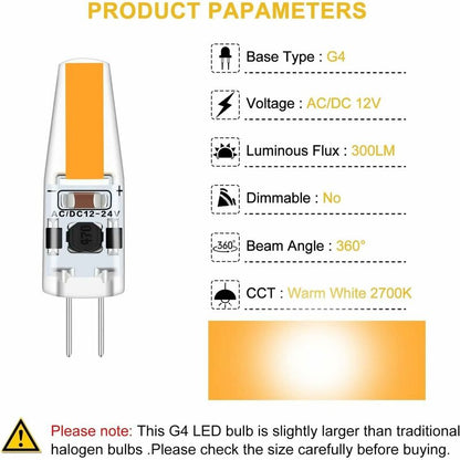 G4 LED 3W 12V Ac/Dc Light Bulbs, G4 3W LED Bulbs Equivalent To 30W Halogen Bulb, 300Lm, Warm White 2700K, Non-Dimmable, - Image 2