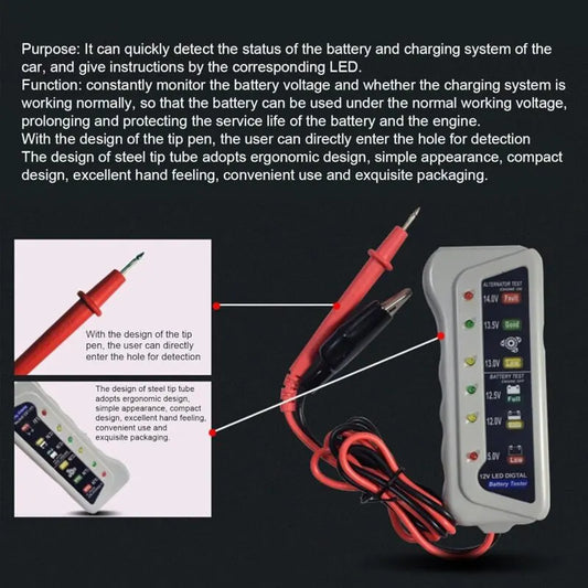 Car Battery Tester,High Accuracy LED Light 6V 12V Auto Battery Analyzer - Voltage Testers With Ergonomic Handle, - Image 3