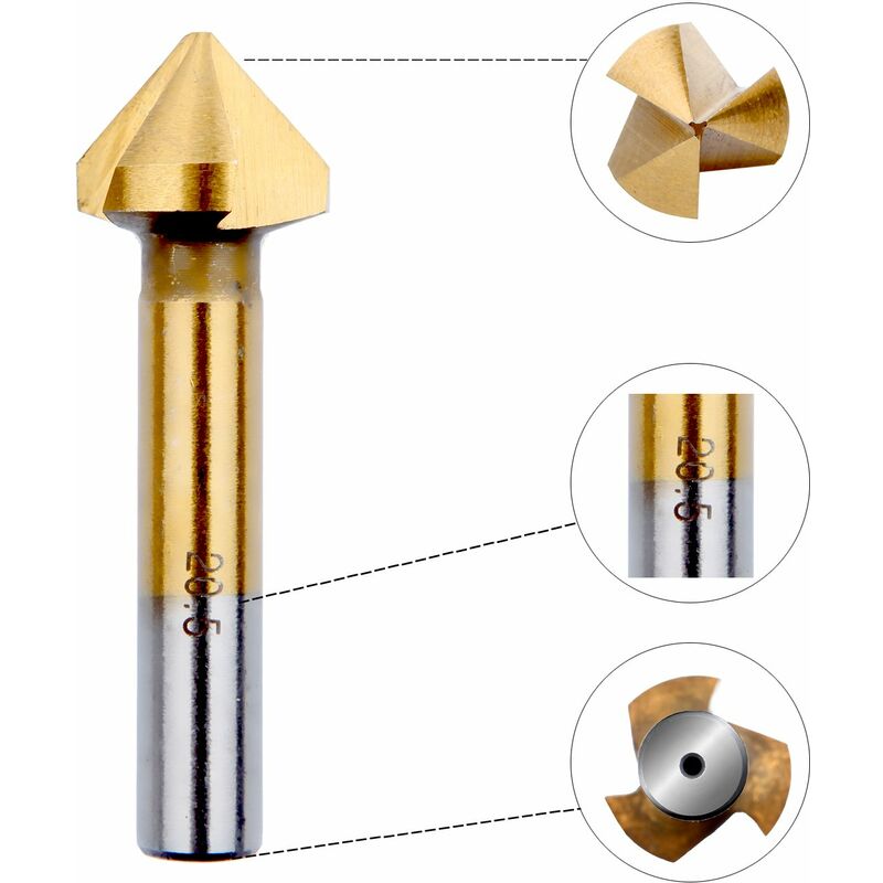 Countersink Metal Wood, Titanium Drill Bit Metal Chamfer Hss 90 Degree 6.3Mm, 8.3Mm, 10.4Mm, 12.4Mm, 16.5Mm, 20.5Mm - Image 4