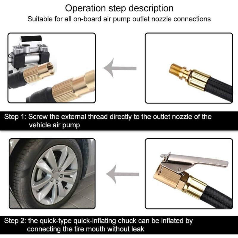 Tire Inflator Pump Hose, Motorcycle Valve Air Rubber Hose Lock-On Tire Chuck With Clip For Motorcycle Car Bike Hose - Image 2