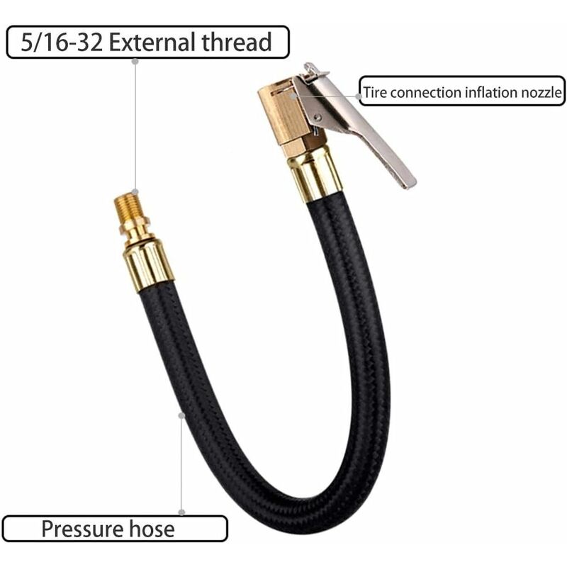 Tire Inflator Pump Hose, Motorcycle Valve Air Rubber Hose Lock-On Tire Chuck With Clip For Motorcycle Car Bike Hose - Image 4