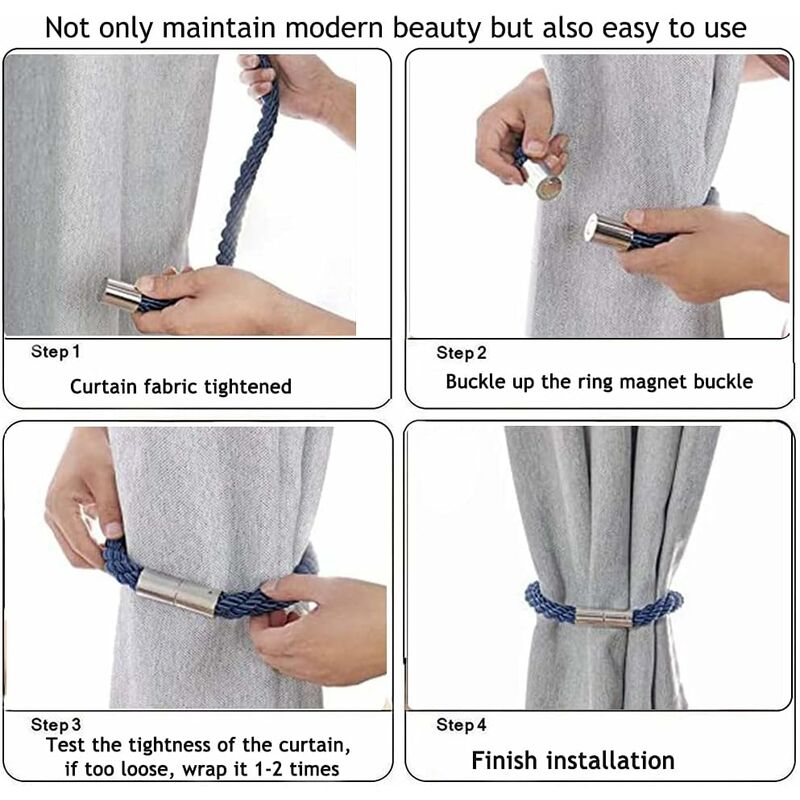 Magnetic Curtain Tiebacks, 2 Pack Modern Simplicity Curtain ROpe Tiebacks With Strong Magnet, Braided ROpe Curtain - Image 3