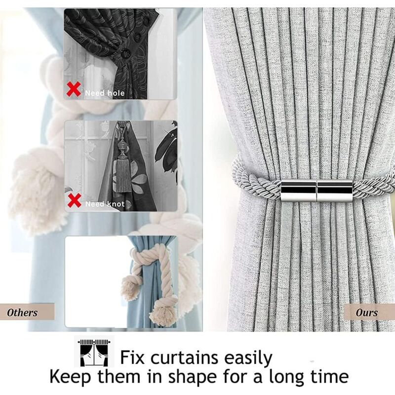Magnetic Curtain Tiebacks, 2 Pack Modern Simplicity Curtain ROpe Tiebacks With Strong Magnet, Braided ROpe Curtain - Image 4