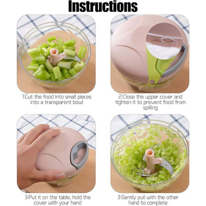Manual Onion Chopper, 3-Blade Garlic Press, For Onion Salad, Pesto, Parsley, Sausage/Nut Cutting Machine, Vanilla, Baby - Image 3