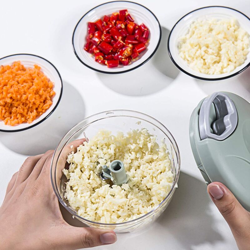 Manual Onion Chopper, 3-Blade Garlic Press, For Onion Salad, Pesto, Parsley, Sausage/Nut Cutting Machine, Vanilla, Baby - Image 4