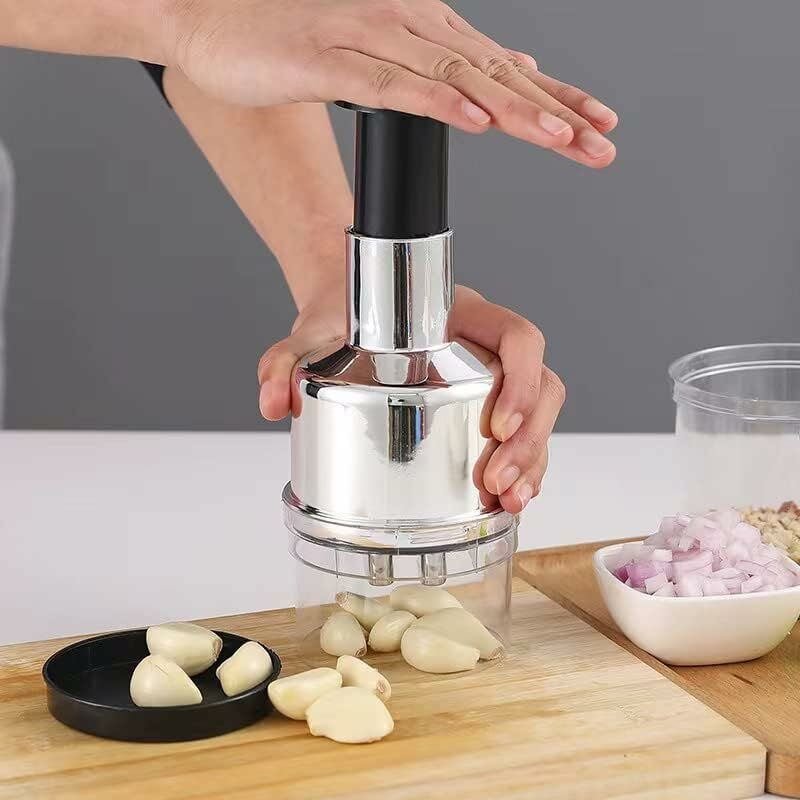 Garlic And Onion Chopper, Stainless Steel Manual Vegetable Chopper, Manual Garlic Press For Ginger, Chili, Salad, - Image 4