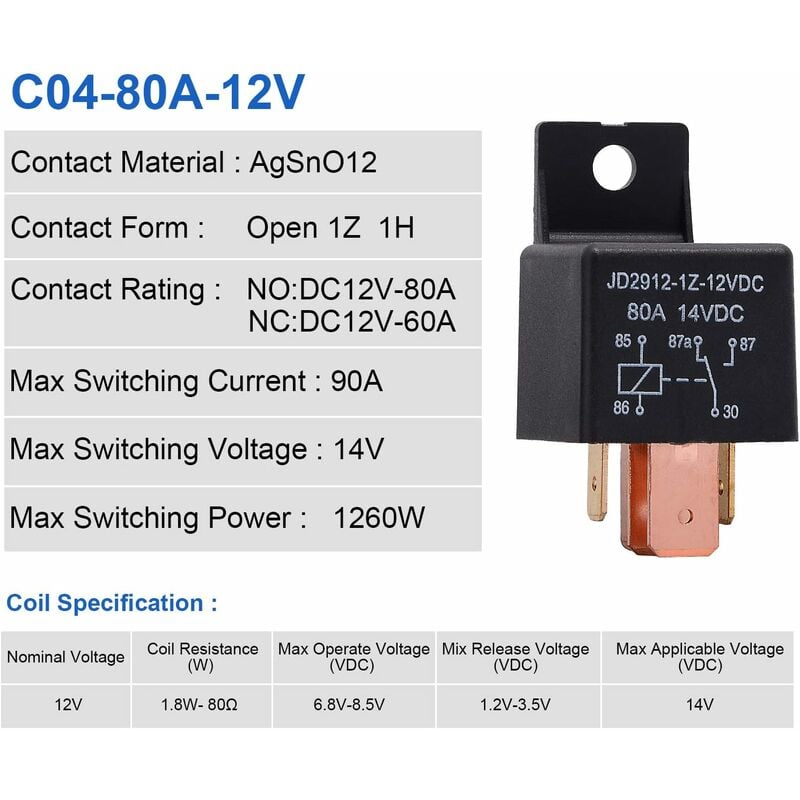 5 pcs 5 Pin Relay 12V 80A, Automotive Relay Jd2912-1Z-12Vdc 80A 14Vdc Spdt Truck Boat Van Vehicles Switch - Image 3