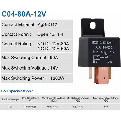 5 pcs 5 Pin Relay 12V 80A, Automotive Relay Jd2912-1Z-12Vdc 80A 14Vdc Spdt Truck Boat Van Vehicles Switch - Image 3