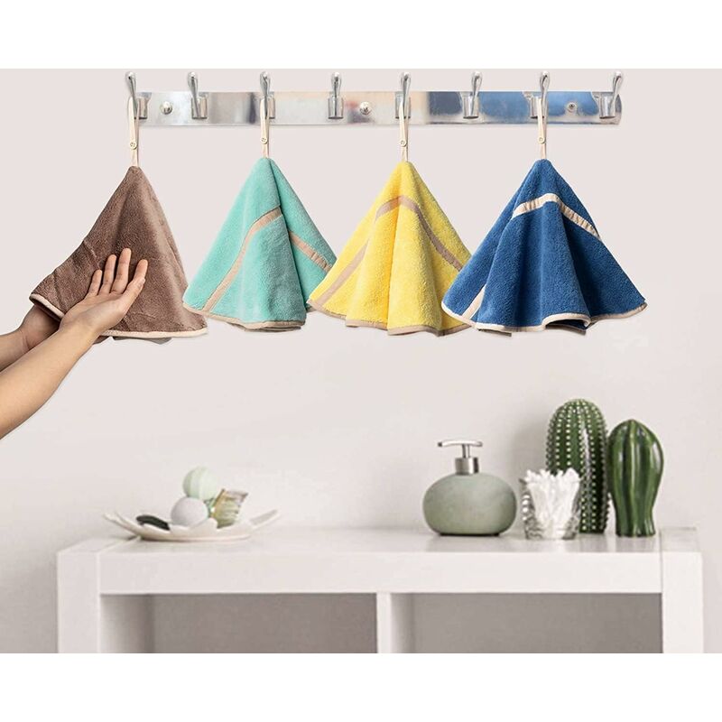 4 Pack Hanging Hand Towels With Hanging Loop Absorbent Coral Fleece Bathroom Towels Soft Thick ROund Hand Towels (4 - Image 3