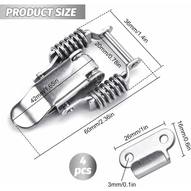 4 pcs Stainless Steel Spring Loaded Lever Latch Tension Lock Toggle Latch Tension Lock Box Lock For Suitcase Drawer - Image 2