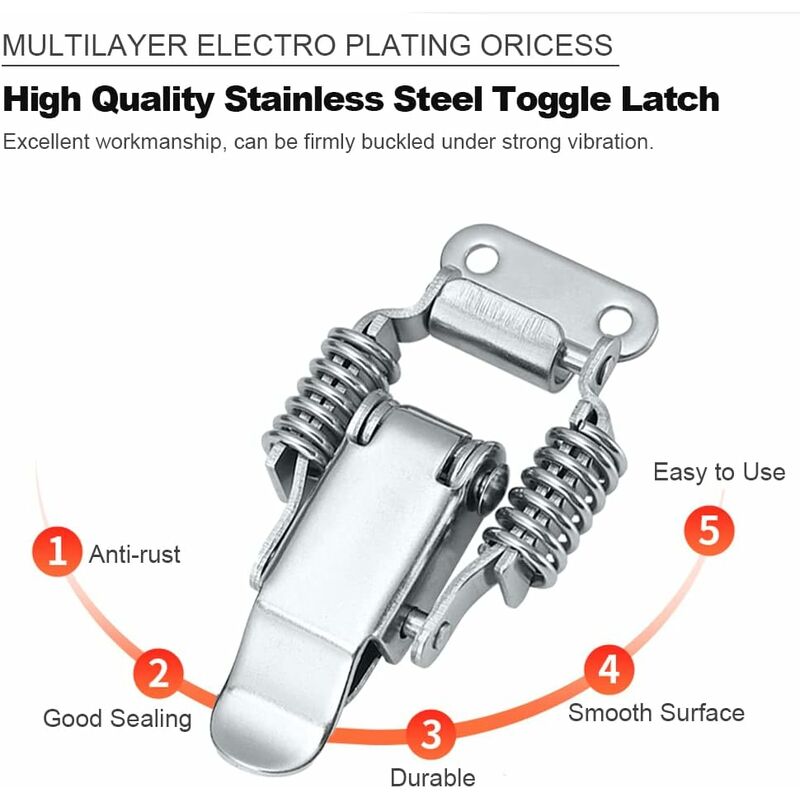 4 pcs Stainless Steel Spring Loaded Lever Latch Tension Lock Toggle Latch Tension Lock Box Lock For Suitcase Drawer - Image 3