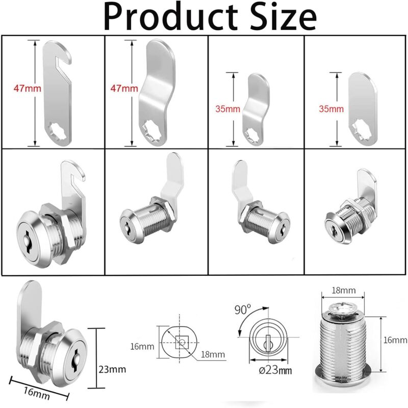 16Mm Cylinder Security Mailbox Lock With 5 Different Lock Plates And 2 Keys, Cabinet Cam Lock, Locker, Toolbox, Filing - Image 2