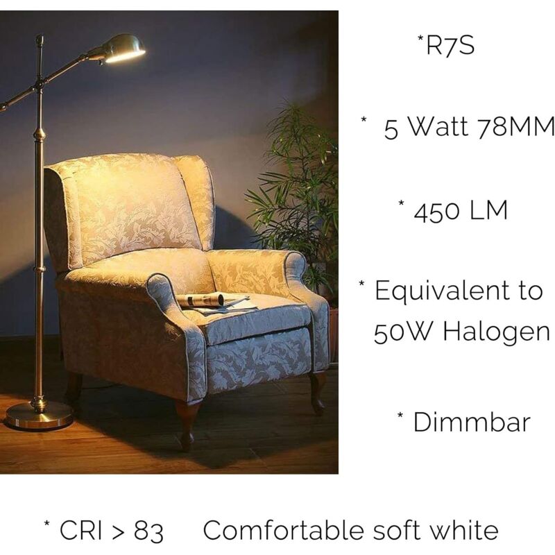 R7S LED 78Mm Dimmable Warm White 2700K 5W J78 LED Lamp 450Lm Replaces 50W Halogen Lamp Illuminant 230V 83 Ra, Pack Of 2 - Image 4