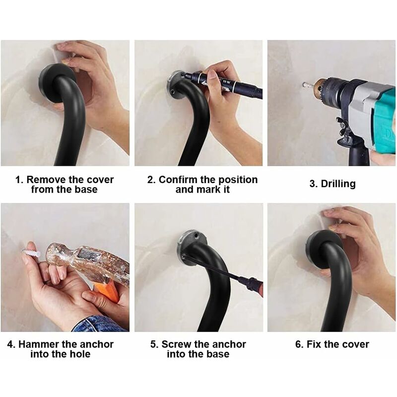 Toilet Grab Bar Stainless Steel Bathtub Handle Wall Mounted Towel Rack Bathroom Bathtub Handle, Black (40Cm) - Image 4