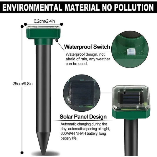 2 Pack Solar Rat Repellent Stakes - Ultrasonic Rat Repellent - Solar Rat Repellent For Snakes, Voles, Other Animals - Image 2