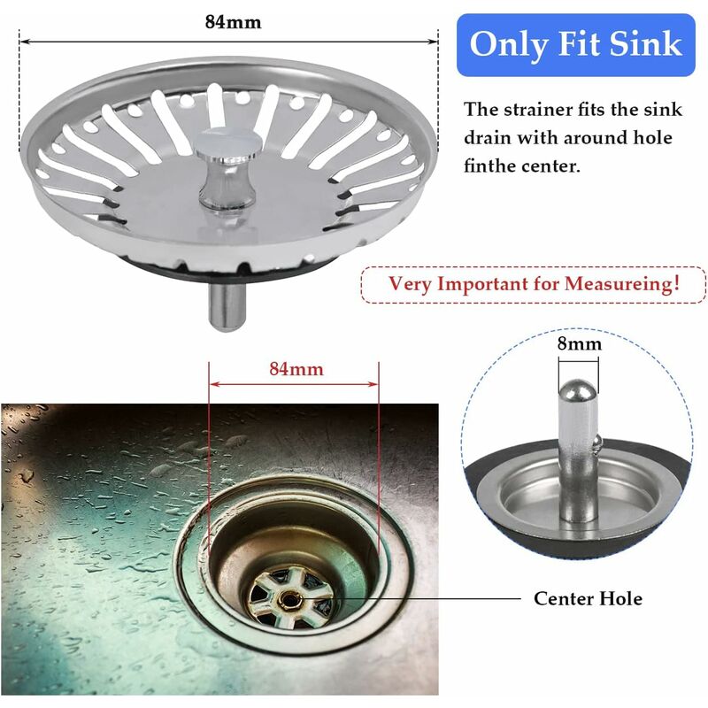 2 Pack Sink Strainer Plug, 84Mm Sink Drain Plug Replacement, Stainless Steel Sink Filter Stopper For Kitchen Or - Image 2
